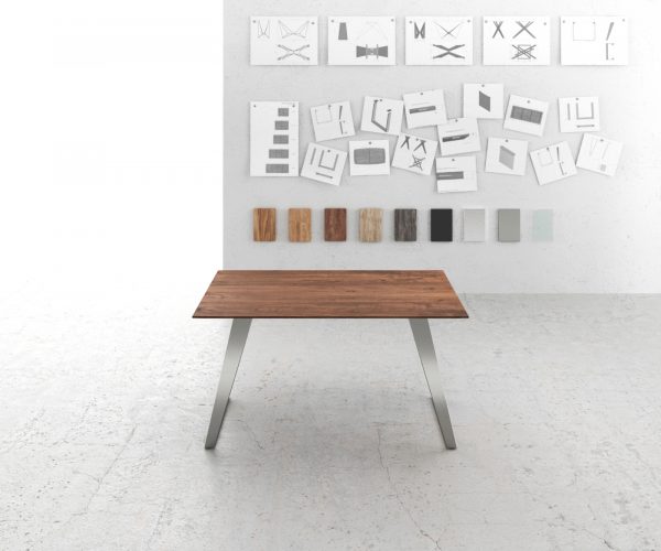 Jídelní stůl Edge 140x90 cm akácie hnědá nerezová ocel šikmá podnož švýcarská hrana - Image 2