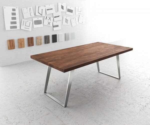 Jídelní stůl Edge 200x100 XL akácie hnědá nerezová ocel šikmá