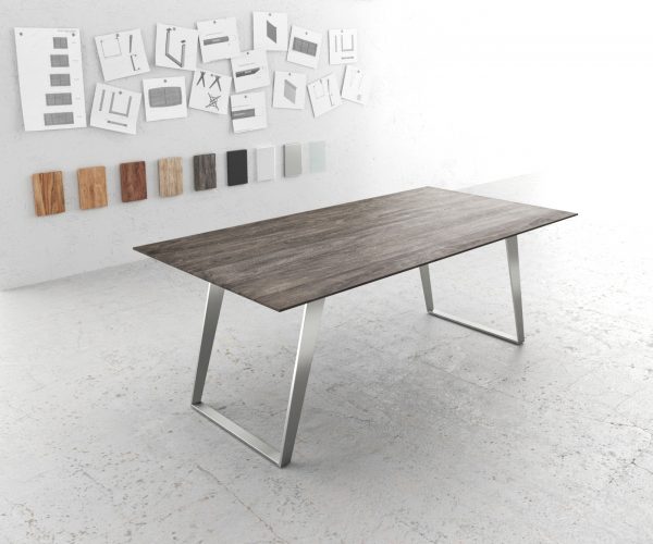 Jídelní stůl Edge 200x100 akácie platina nerezová ocel šikmá podnož švýcarská hrana