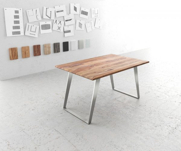 Jídelní stůl Edge 140x90 přírodní sheesham nerezová ocel šikmá