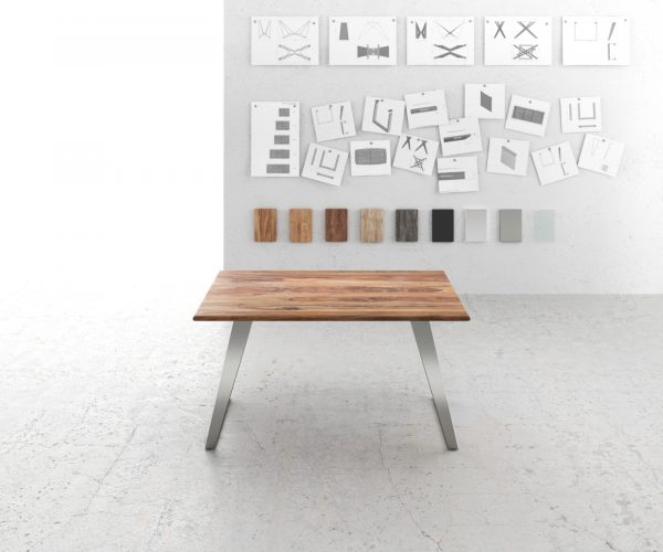 Jídelní stůl Edge 140x90 přírodní sheesham nerezová ocel šikmá - Image 2