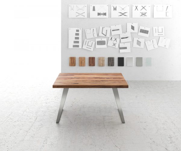 Jídelní stůl Edge 140x90 XL přírodní sheesham nerezová ocel šikmá - Image 2