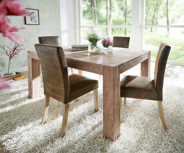 Jídelní stůl Indra přírodní sheesham 140x90 masivní podnož