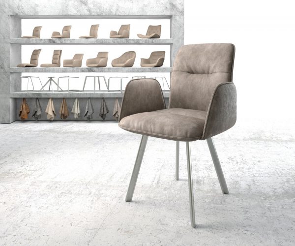 Jídelní židle Vinja-Flex taupe vintage oválná podnož z nerezové oceli