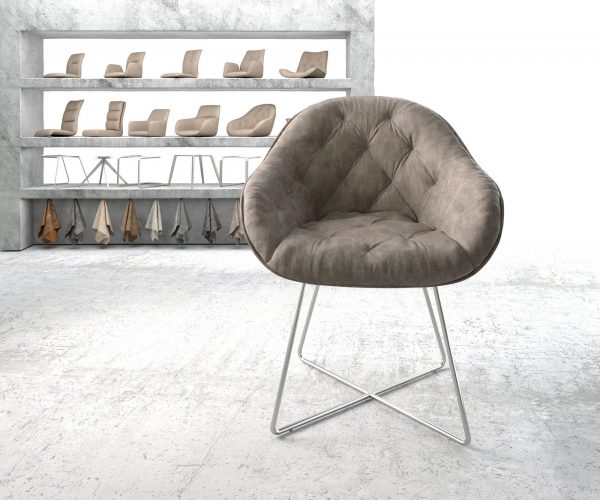Jídelní židle Gaio-Flex taupe vintage podnož ve tvaru "X" z nerezové oceli - Image 2
