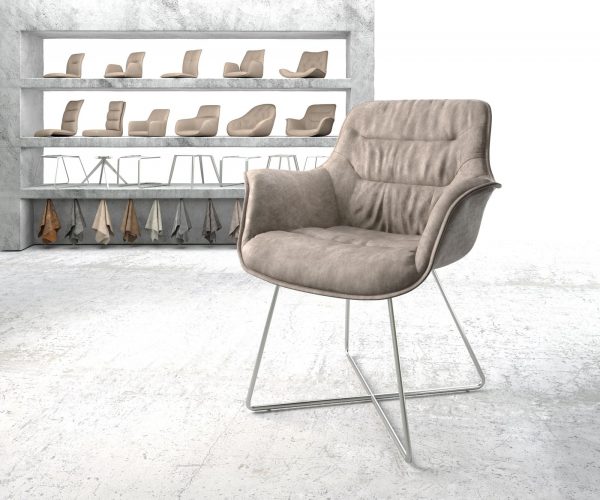 Jídelní židle Kaira-Flex taupe vintage podnož ve tvaru "X" z nerezové oceli