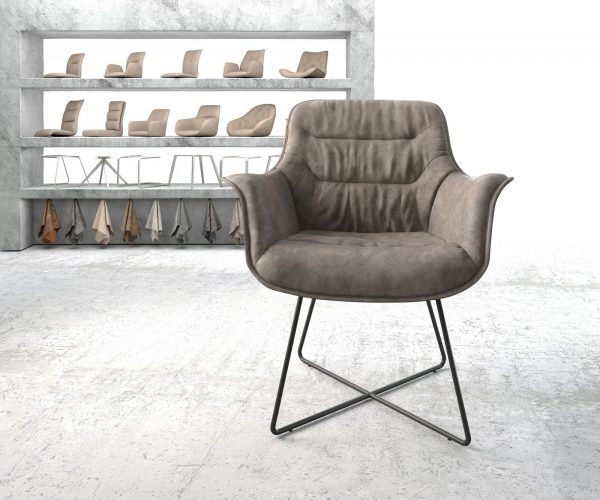 Jídelní židle Kaira-Flex taupe vintage podnož ve tvaru "X" černá - Image 2