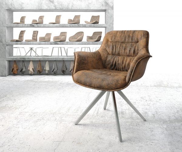Otočná židle Kaira-Flex hnědá vintage křížová podnož hranatá otočná z nerezové oceli