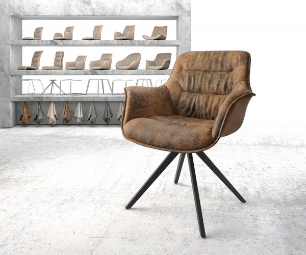 Otočná židle Kaira-Flex hnědá vintage křížová podnož hranatá otočná černá