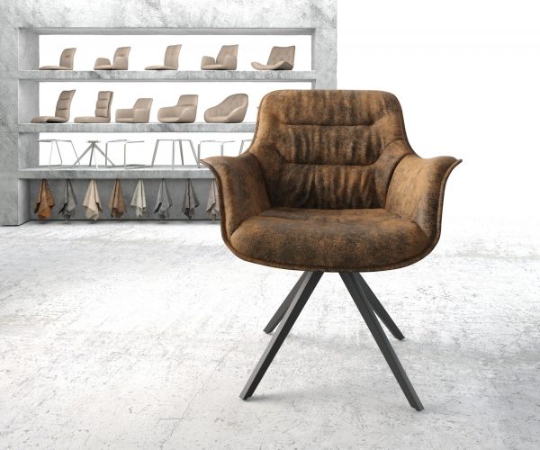 Otočná židle Kaira-Flex hnědá vintage křížová podnož hranatá otočná černá - Image 2