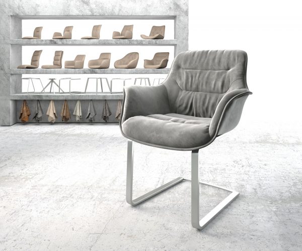 Křeslo Kaira-Flex Šedá Samet Cantilever Flat Nerezová Ocel