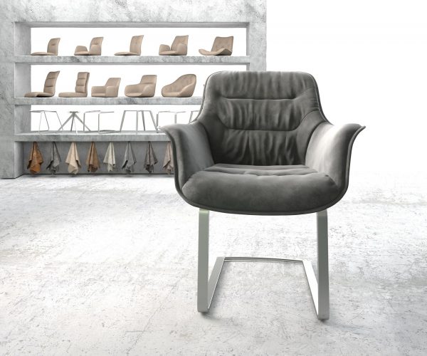 Křeslo Kaira-Flex Šedá Samet Cantilever Flat Nerezová Ocel - Image 2
