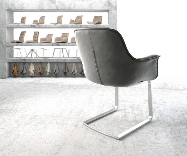 Křeslo Kaira-Flex Šedá Samet Cantilever Flat Nerezová Ocel - Image 3