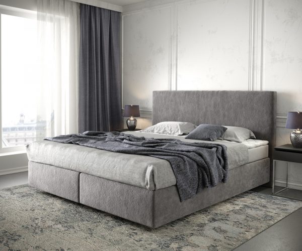 Boxspring postel Dream-Well 180x200 cm mikrovlákno taupe s matrací a topperem