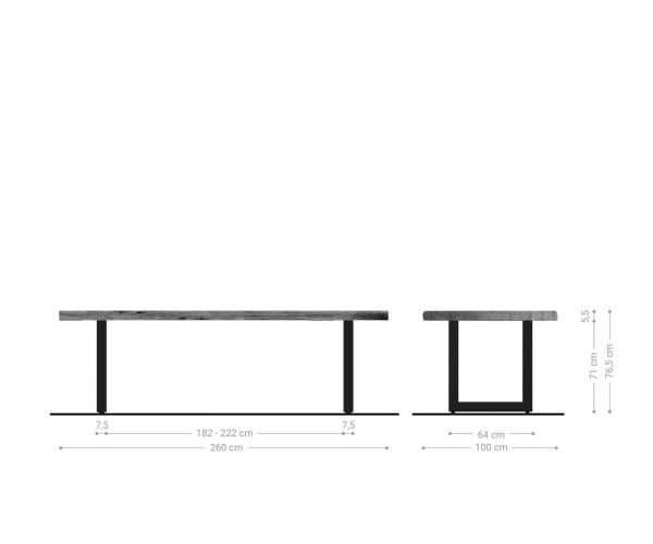 Jídelní stůl Edge 260x100 XL akácie platina nerezová ocel široká podnož - Image 6