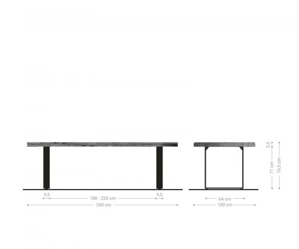 Jídelní stůl Edge 260x100 XL akácie platina nerezová ocel úzká nepravidelná hrana - Image 7