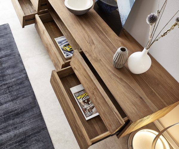 TV stolek Eloi 200x40 cm přírodní teak 1 přihrádka 5 zásuvek - Image 5