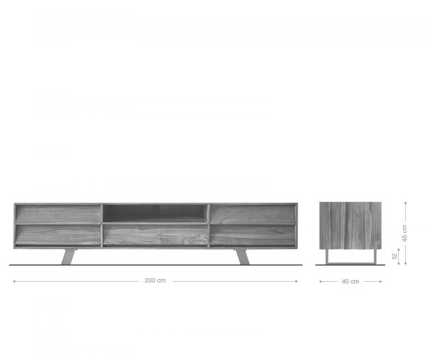 TV stolek Eloi 200x40 cm přírodní teak 1 přihrádka 5 zásuvek - Image 7