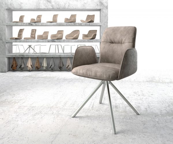 Otočná židle Vinja-Flex taupe vintage křížová podnož kulatá nerezová ocel