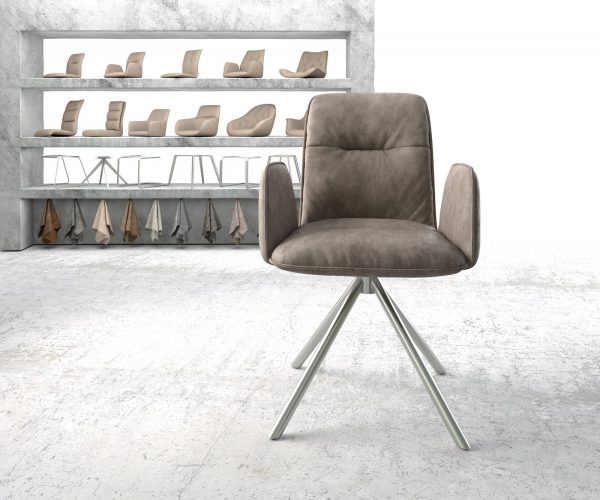 Otočná židle Vinja-Flex taupe vintage křížová podnož kulatá nerezová ocel - Image 2