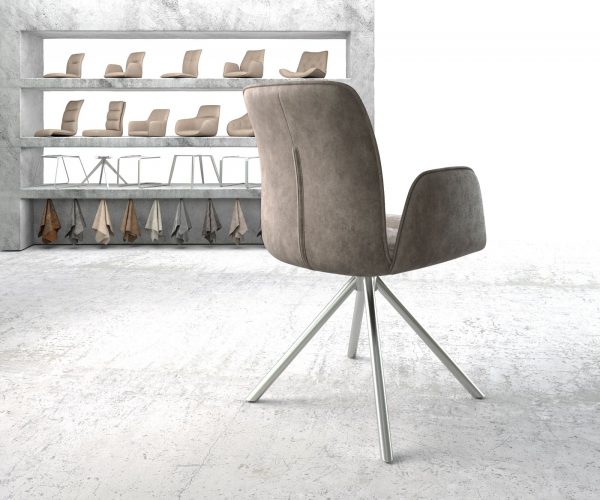 Otočná židle Vinja-Flex taupe vintage křížová podnož kulatá nerezová ocel - Image 3