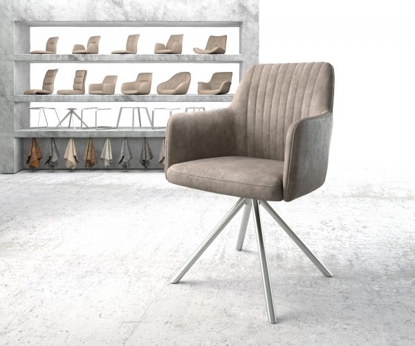 Otočná židle Greg-Flex taupe vintage křížová podnož kulatá otočná nerezová ocel