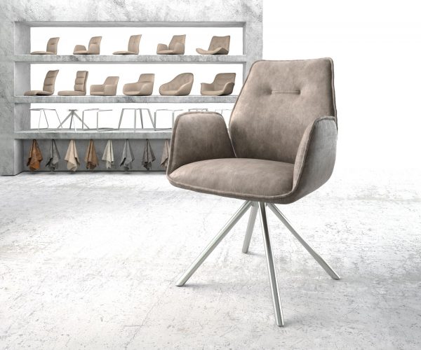 Otočná židle Zoa-Flex taupe vintage křížová podnož kulatá otočná z nerezové oceli