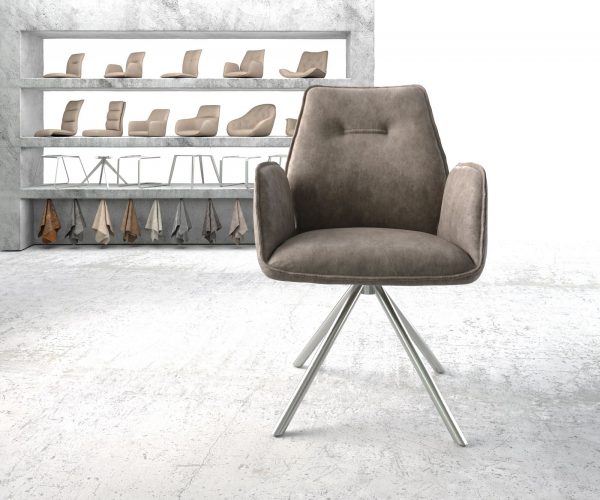 Otočná židle Zoa-Flex taupe vintage křížová podnož kulatá otočná z nerezové oceli - Image 2
