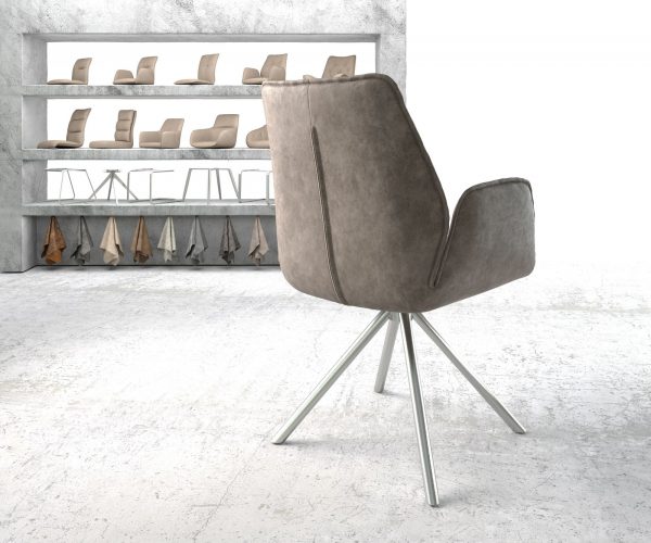 Otočná židle Zoa-Flex taupe vintage křížová podnož kulatá otočná z nerezové oceli - Image 3