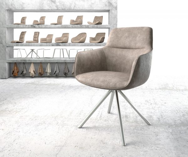 Otočná židle Pejo-Flex taupe vintage křížová podnož kulatá nerezová ocel