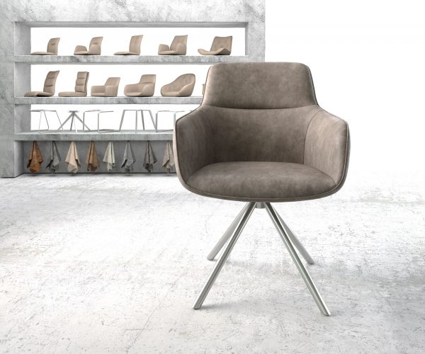 Otočná židle Pejo-Flex taupe vintage křížová podnož kulatá nerezová ocel - Image 2