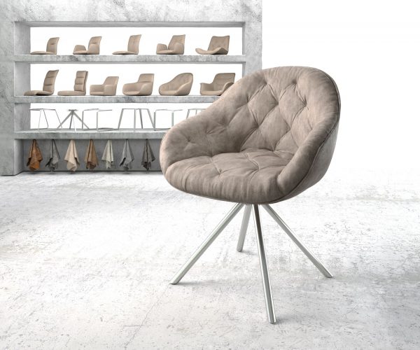 Otočná židle Gaio-Flex taupe vintage křížová podnož zaoblená otočná z nerezové oceli