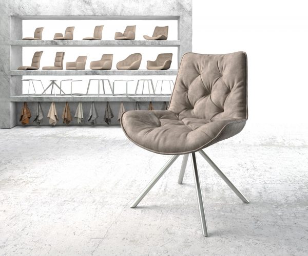 Otočná židle Taimi-Flex taupe vintage křížová podnož zaoblená otočná z nerezové oceli