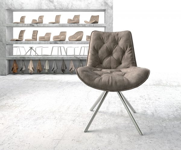 Otočná židle Taimi-Flex taupe vintage křížová podnož zaoblená otočná z nerezové oceli - Image 2