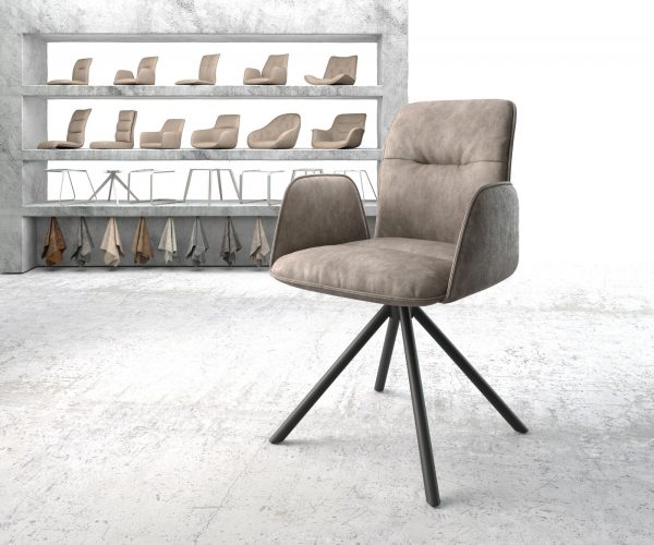 Otočná židle Vinja-Flex taupe vintage křížová podnož kulatá černá