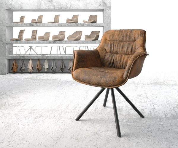 Otočná židle Kaira-Flex hnědá vintage křížová podnož kulatá otočná černá