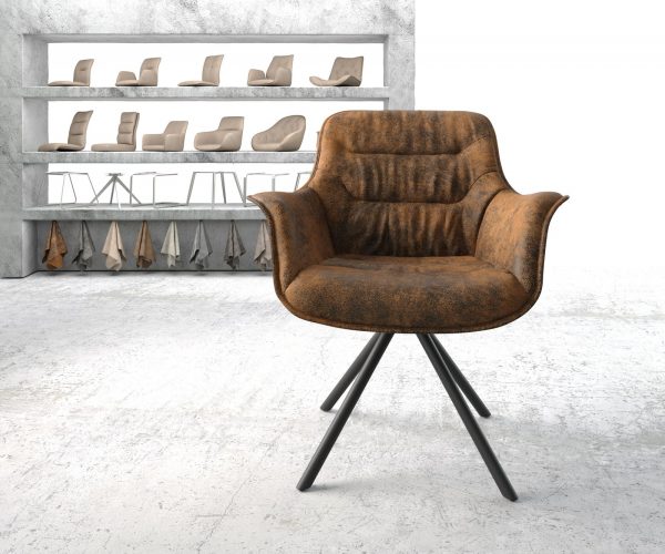 Otočná židle Kaira-Flex hnědá vintage křížová podnož kulatá otočná černá - Image 2