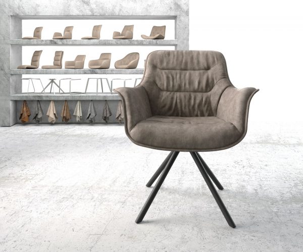 Otočná židle Kaira-Flex taupe vintage křížová podnož kulatá černá - Image 2