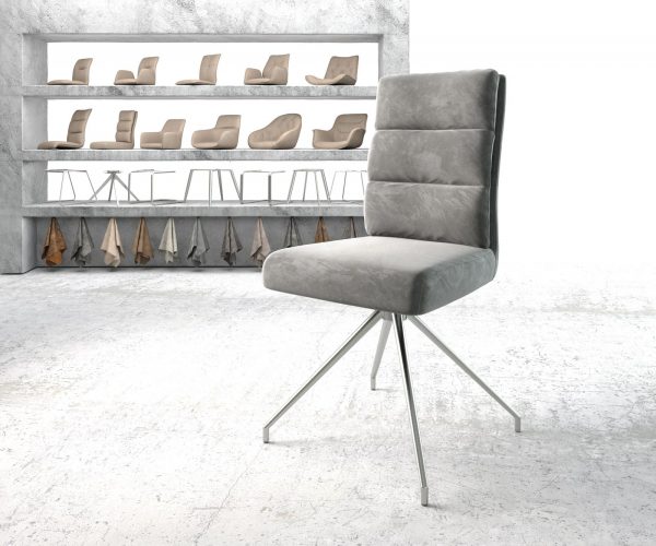 Otočná židle Pela-Flex Velvet Grey Cross Frame Conical Stainless Steel 180° Swivel Pocket Springs