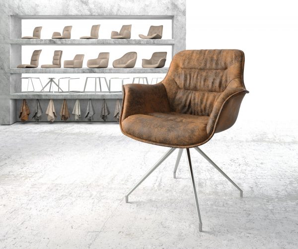 Otočná židle Kaira-Flex Hnědá Vintage Cross Rám Conical Nerezová Ocel
