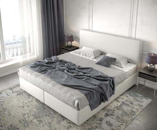 Boxspring postel Dream-Well 180x200 cm koženka bílá s matrací a topperem - Image 4