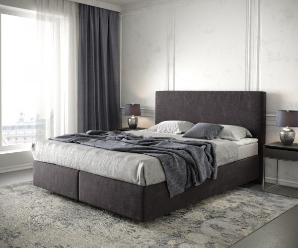 Postel Boxspring Dream-Well 160x200 cm z mikrovlákna Černá s matrací a topperem