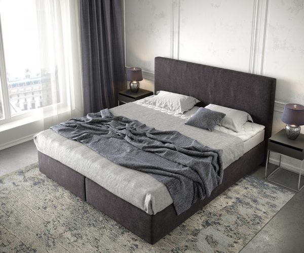 Boxspring postel Dream-Well 180x200 cm mikrovlákno černá s matrací a topperem - Image 4