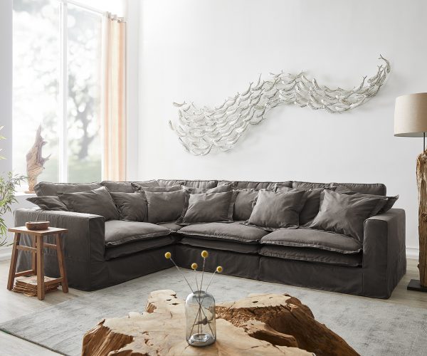 Pohovka Sharona 337x234 cm khaki hnědá s polštáři