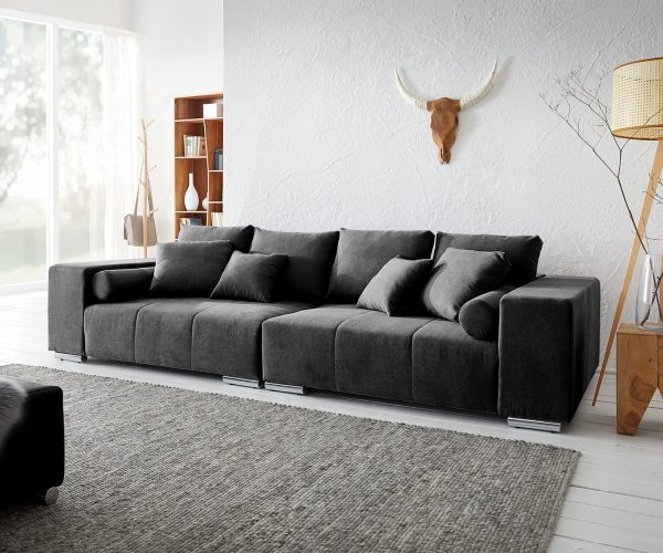 Velká pohovka Marbeya 285x115 cm černá s 10 polštáři Pohovka XXL - Image 2