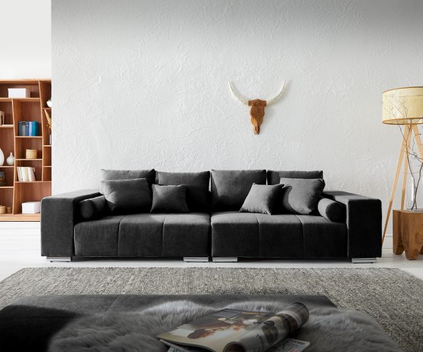 Velká pohovka Marbeya 285x115 cm černá s 10 polštáři Pohovka XXL