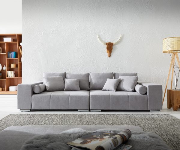 Velká pohovka Marbeya 285x115 cm šedá s 10 polštáři Pohovka XXL