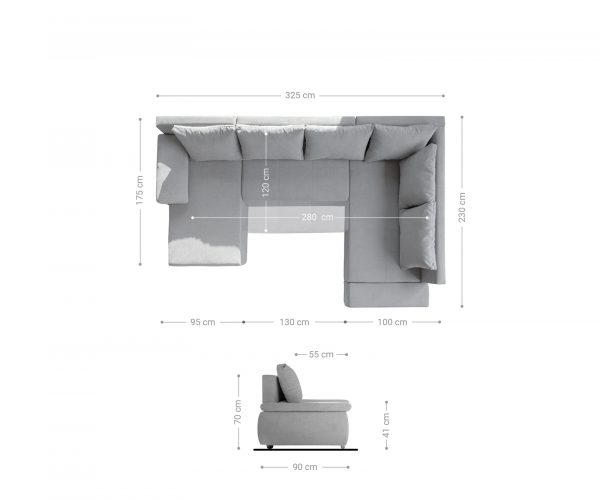 Pohovka ve tvaru "U" Abilene 325x230 cm stříbrnošedá lenoška funkce rozkladu - Image 9