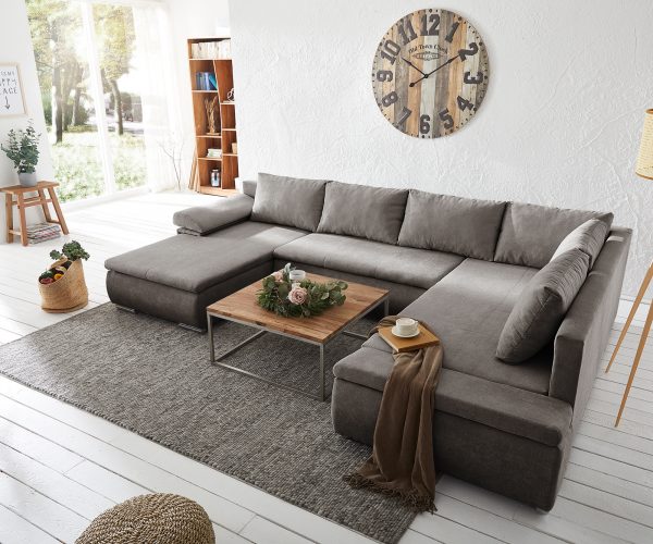 Pohovka ve tvaru "U" Abilene 325x230 cm khaki hnědá funkce rozkladu lenoška variabilní - Image 2