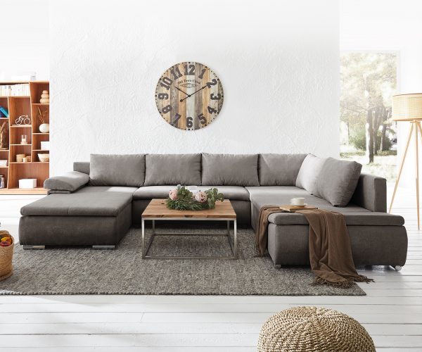 Pohovka ve tvaru "U" Abilene 325x230 cm khaki hnědá funkce rozkladu lenoška variabilní